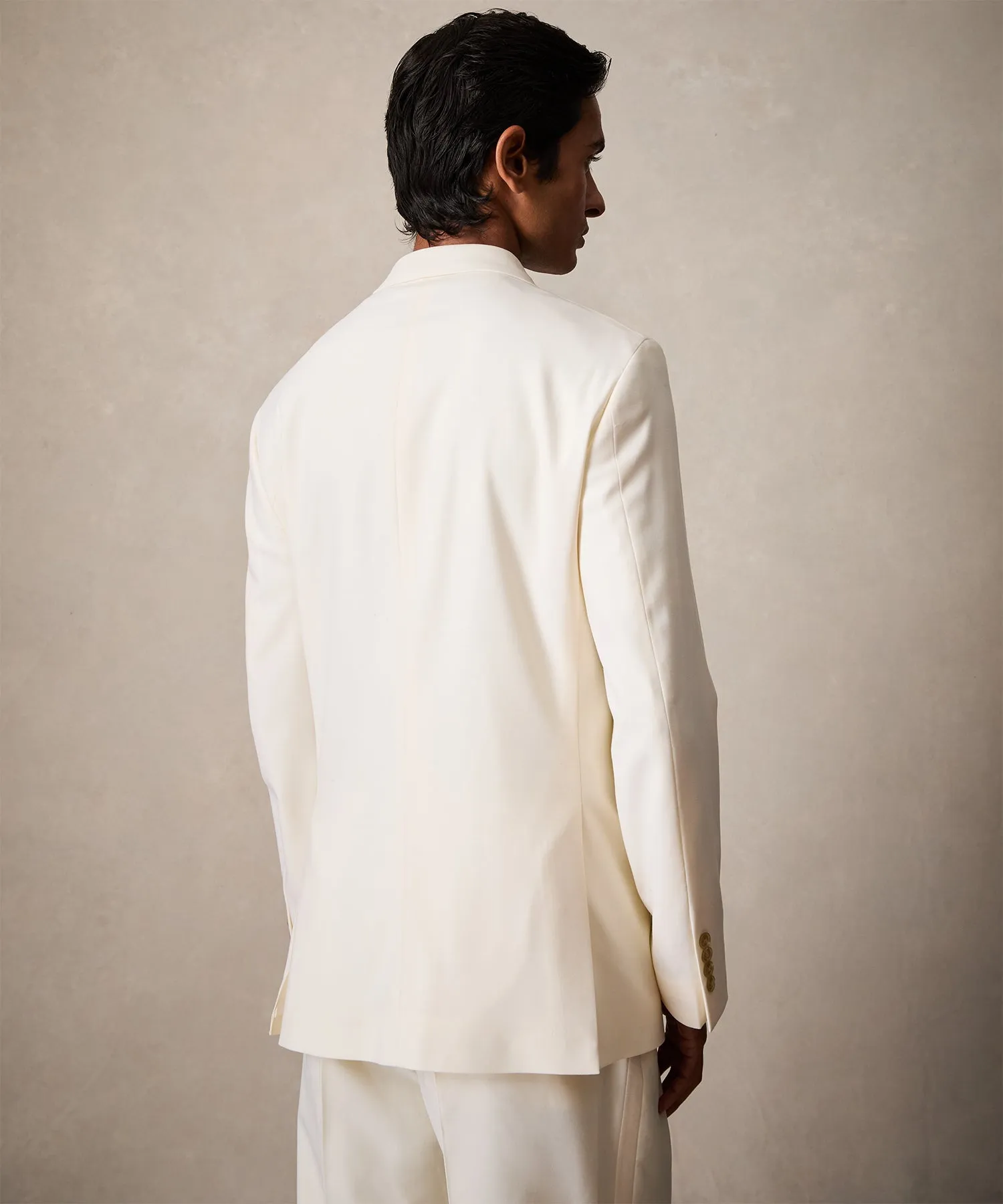 Relaxed Italian Wool Double-Breasted Tuxedo in Ivory