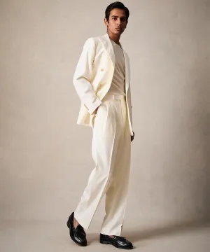 Relaxed Italian Wool Double-Breasted Tuxedo in Ivory