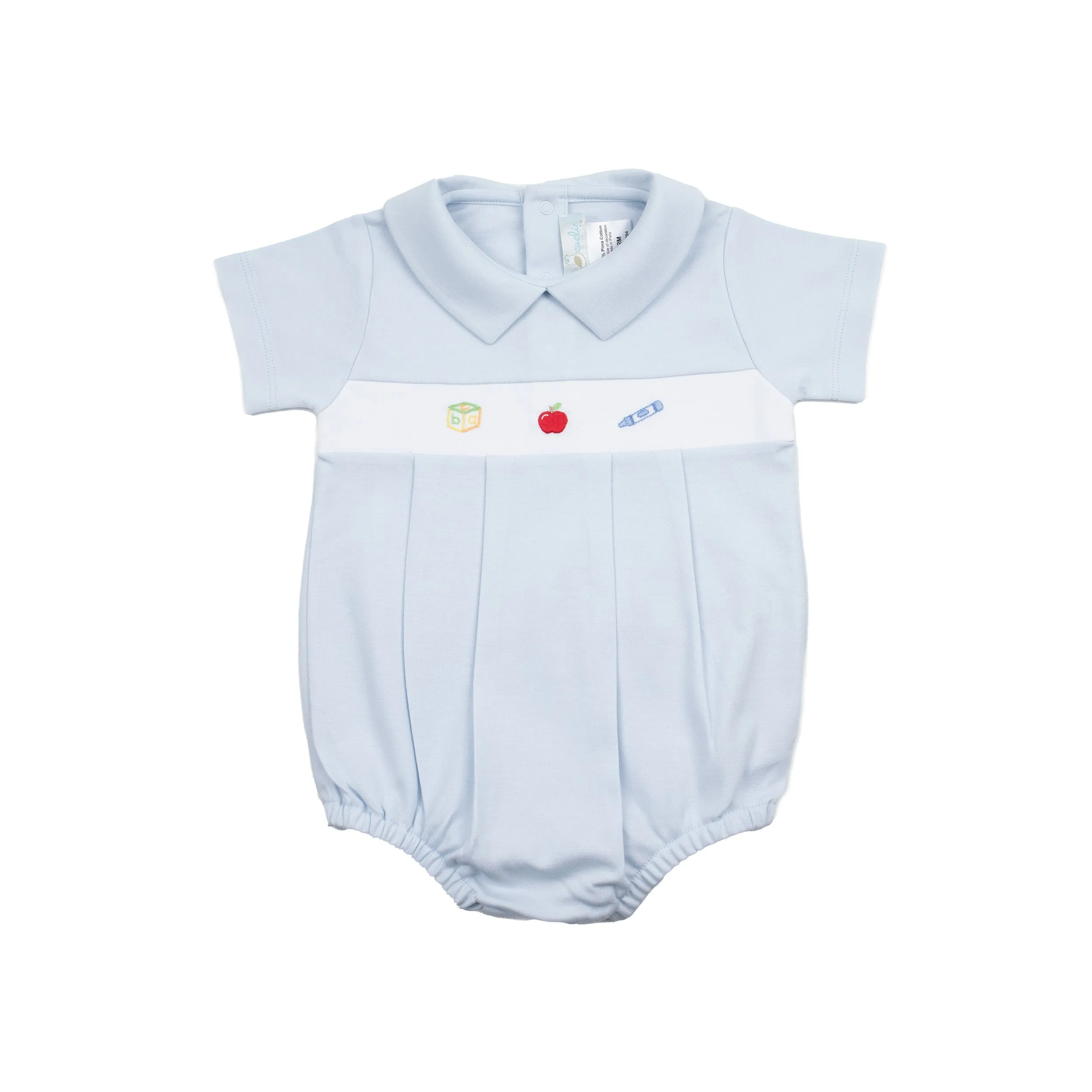 School Days Pointed Collar Bubble Romper, Lt.Blue