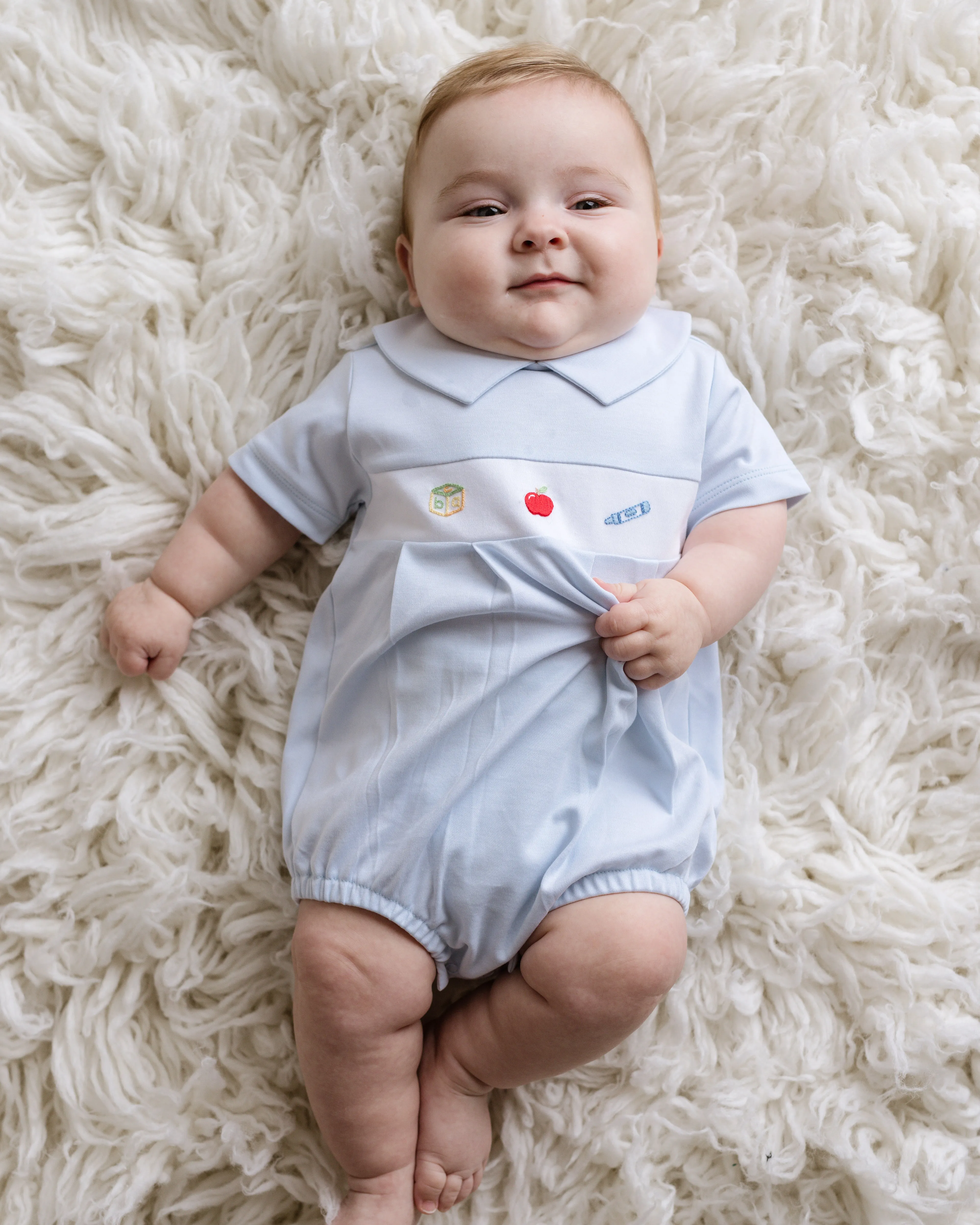 School Days Pointed Collar Bubble Romper, Lt.Blue