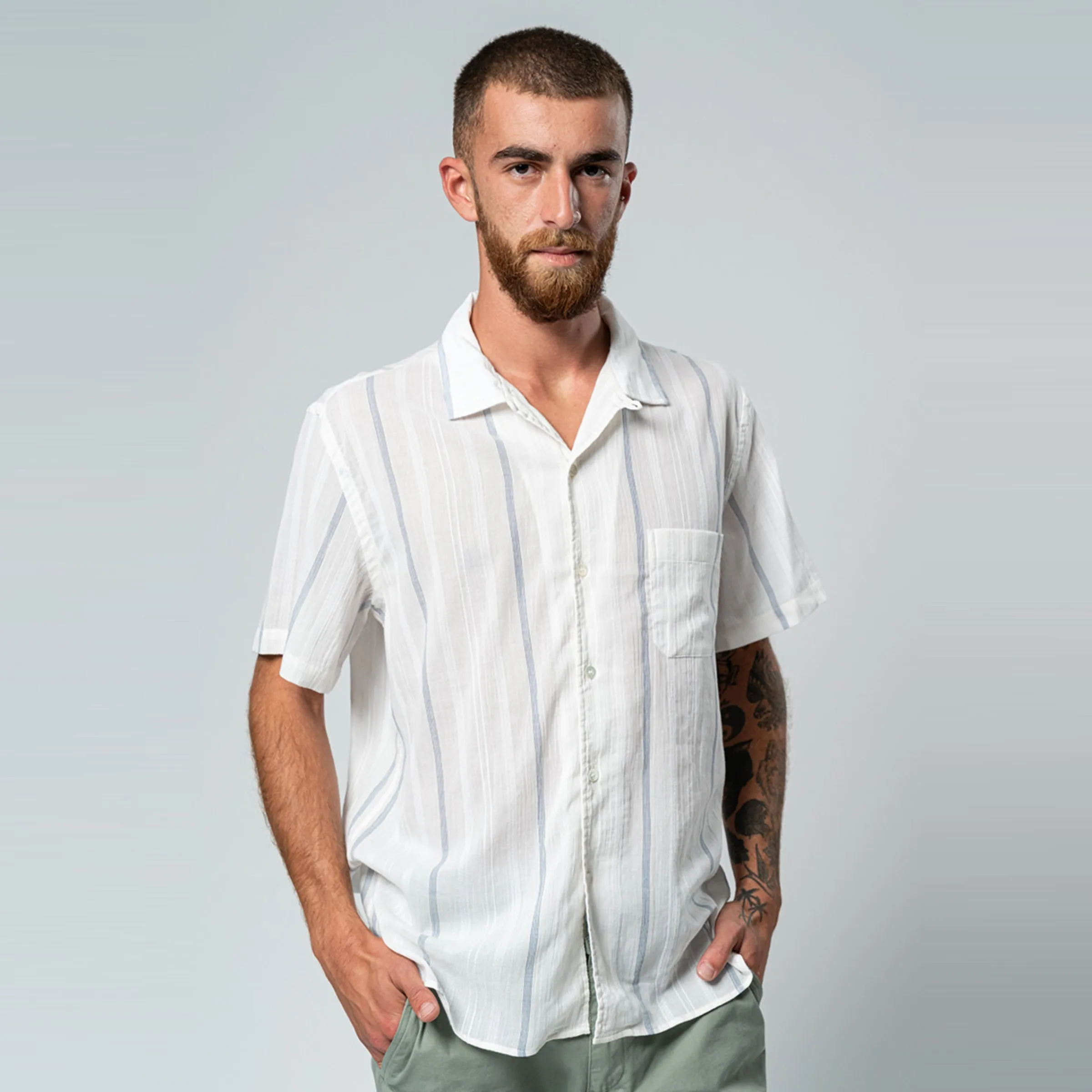 Silveira Panama Shirt (Hendrix Blue Stripes)