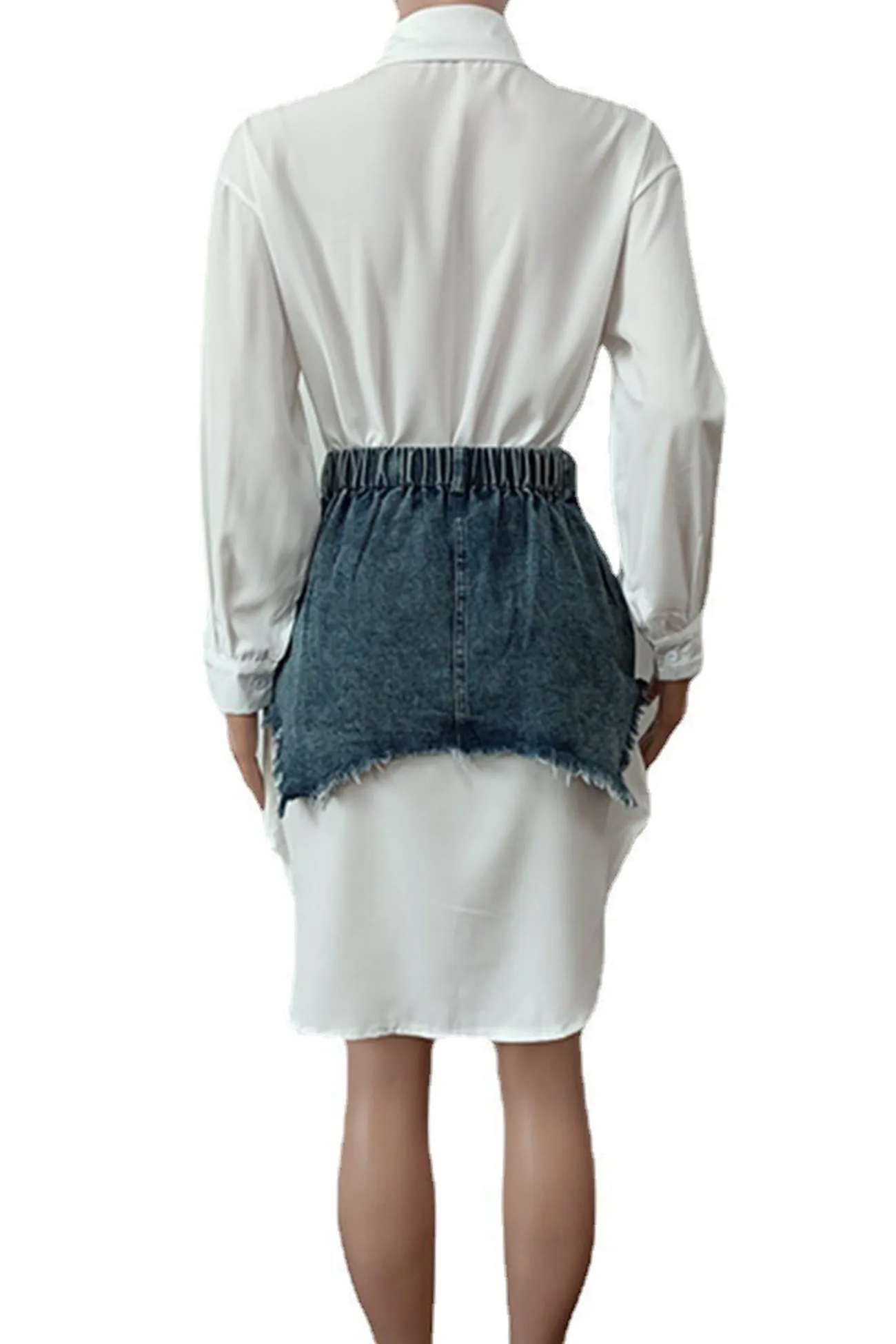 Solid Blouses Denim Skirt Two-piece Outfit