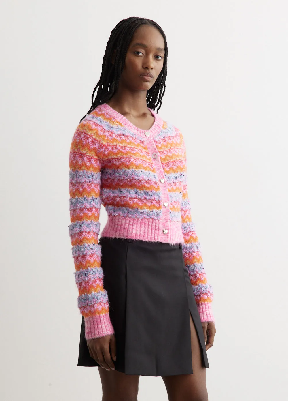 Stripe Poodle Knit Cardigan