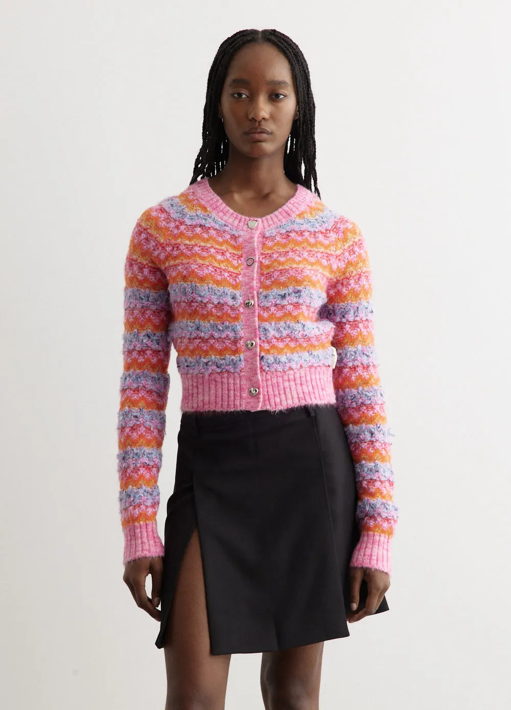Stripe Poodle Knit Cardigan