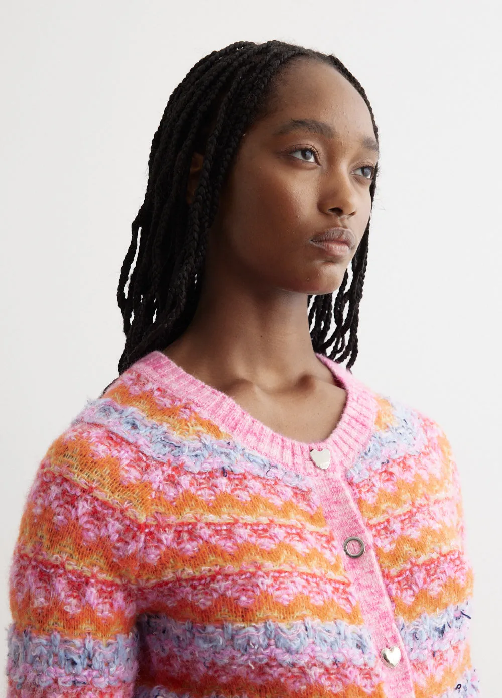 Stripe Poodle Knit Cardigan