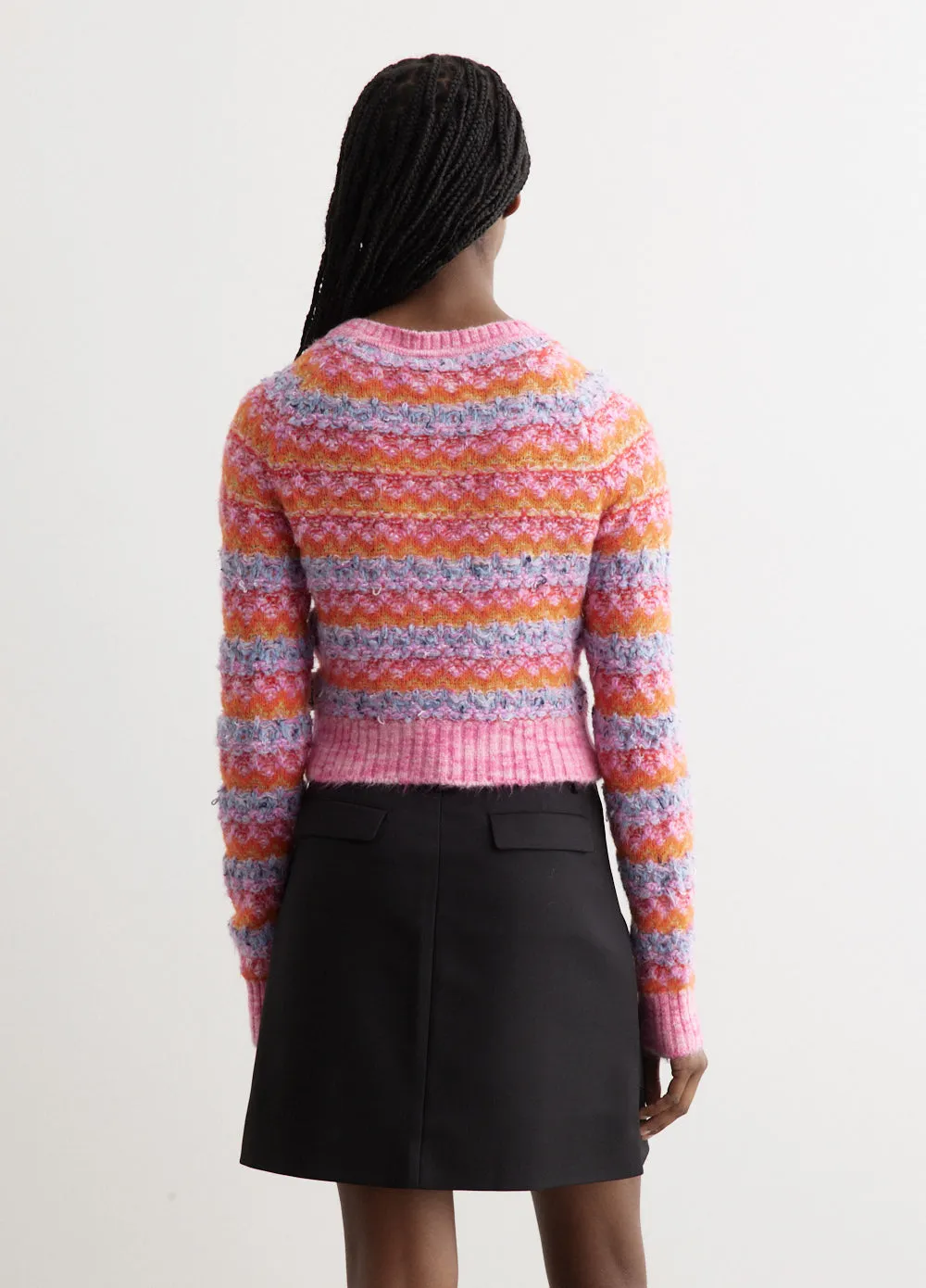Stripe Poodle Knit Cardigan