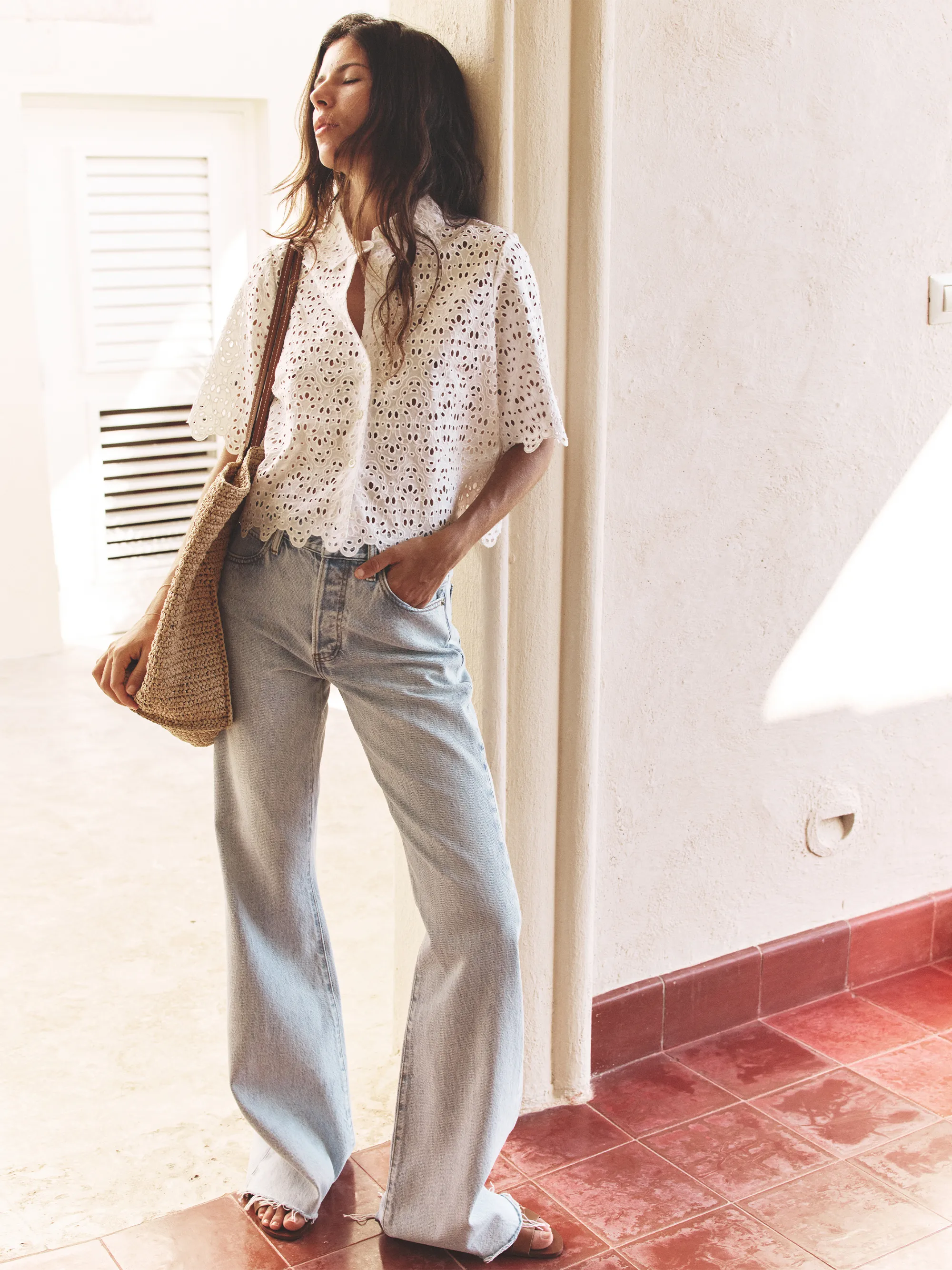 The Deco Eyelet Top -- White