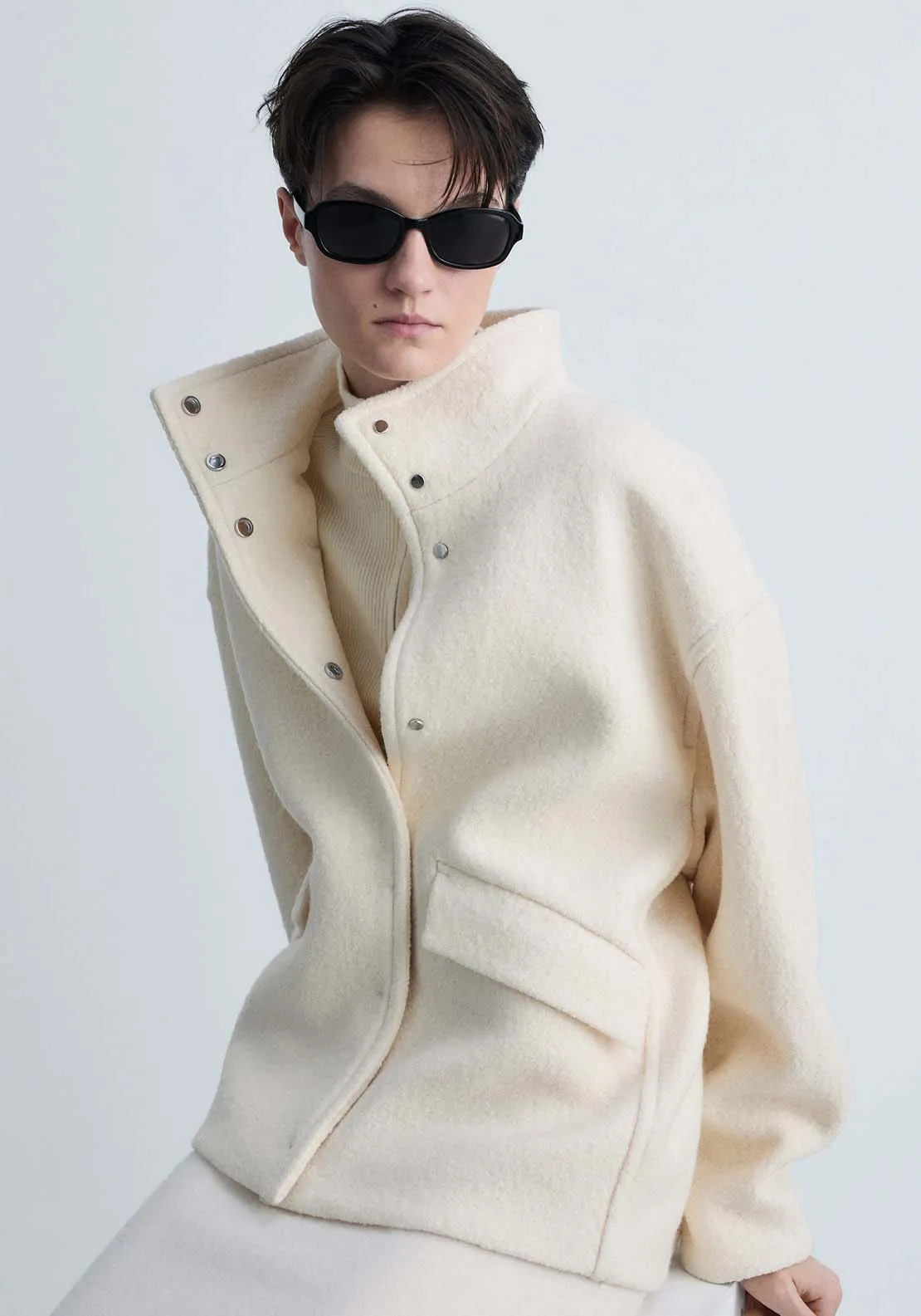 Turtleneck wool jacket - Light Beige
